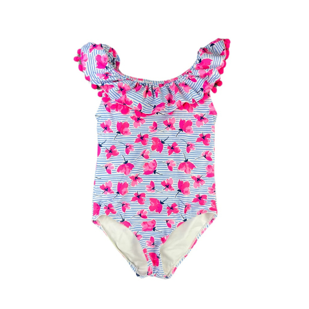 Nicole Miller Swimsuit Size 24M Blue Pink Floral 2T